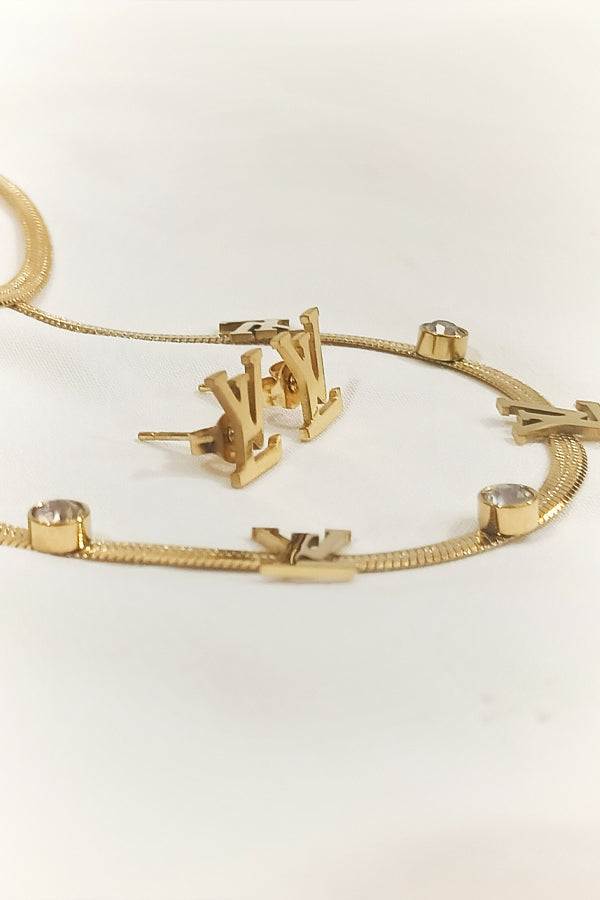 L-V STONE SNAKE CHAIN PENDANT SET